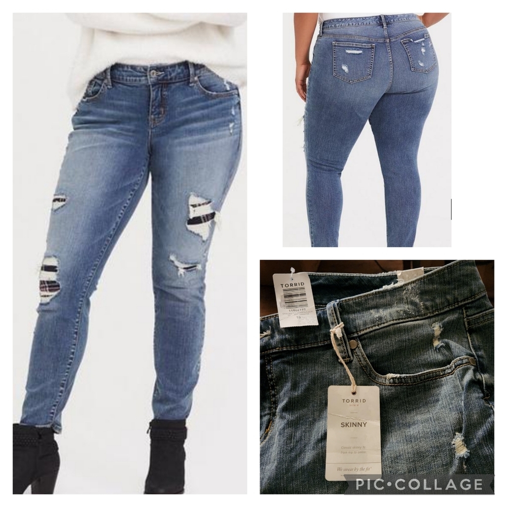 Classic Skinny Jean - Vintage Stretch Medium Wash with Plaid Inserts